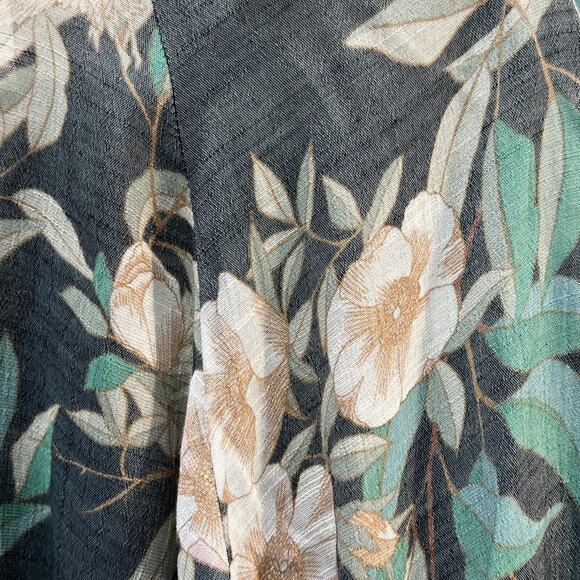 Lauren Conrad Womens sz XL Top Gray Floral Flared Sleeve Button Open Back Blouse - Picture 2 of 13